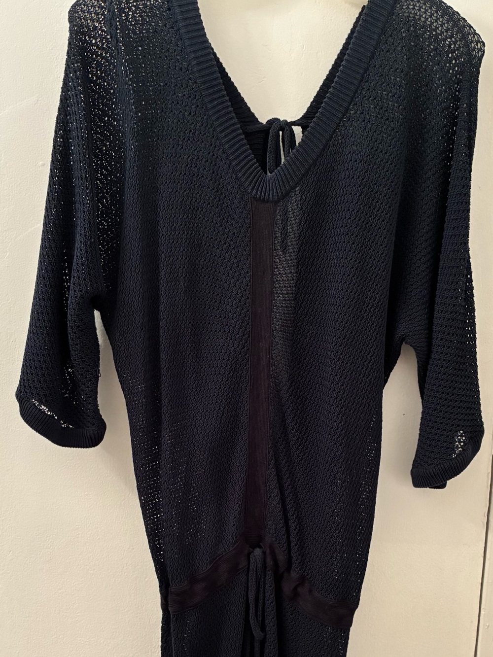 Chloe (Made in France) Black V-Neck Knit Dress with Drawstring Waist